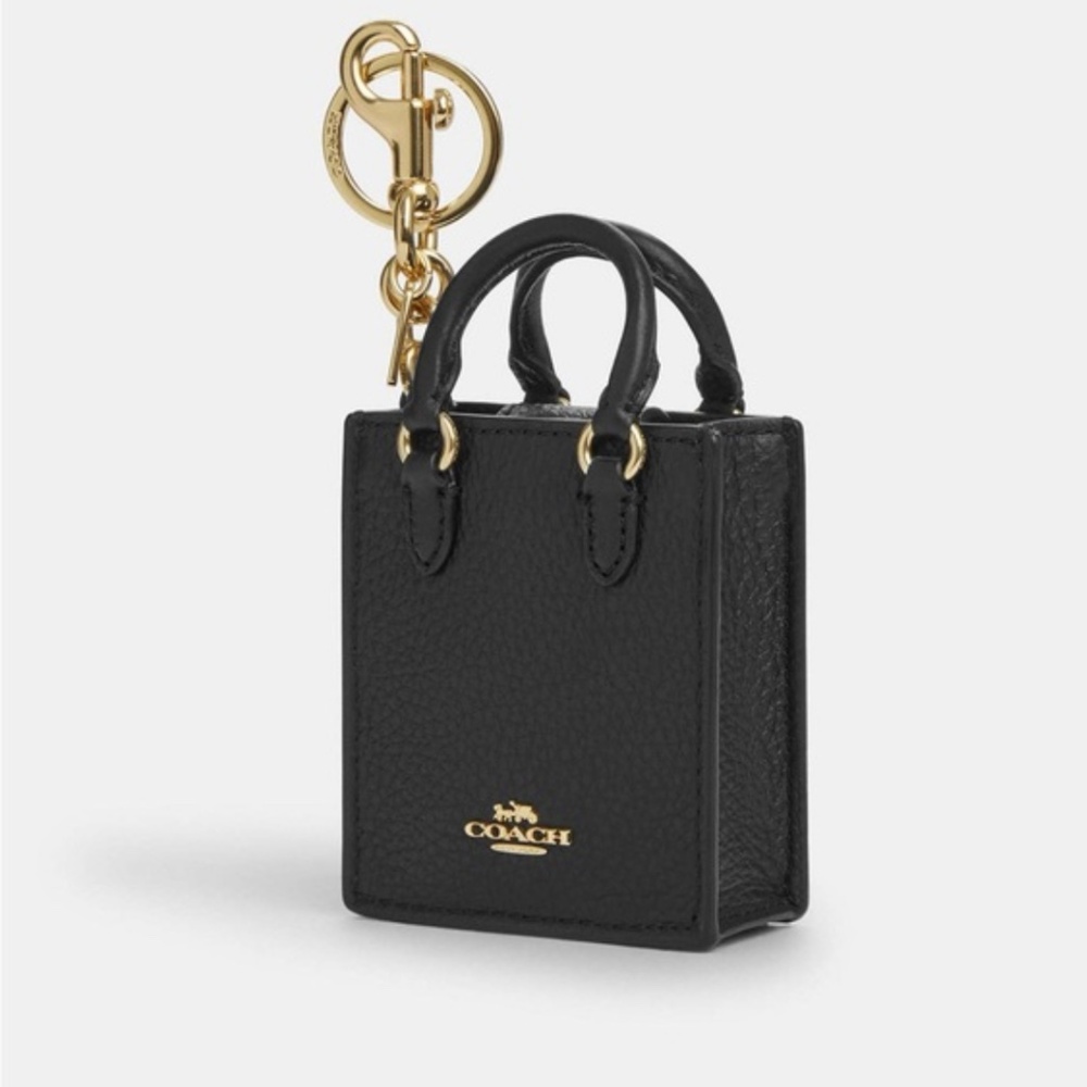 NWT Coach North/South Mini Tote Bag Leather Logo Charm in Balck CU28